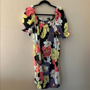 Modcloth Pink and Yellow Puff Sleeve Sundress